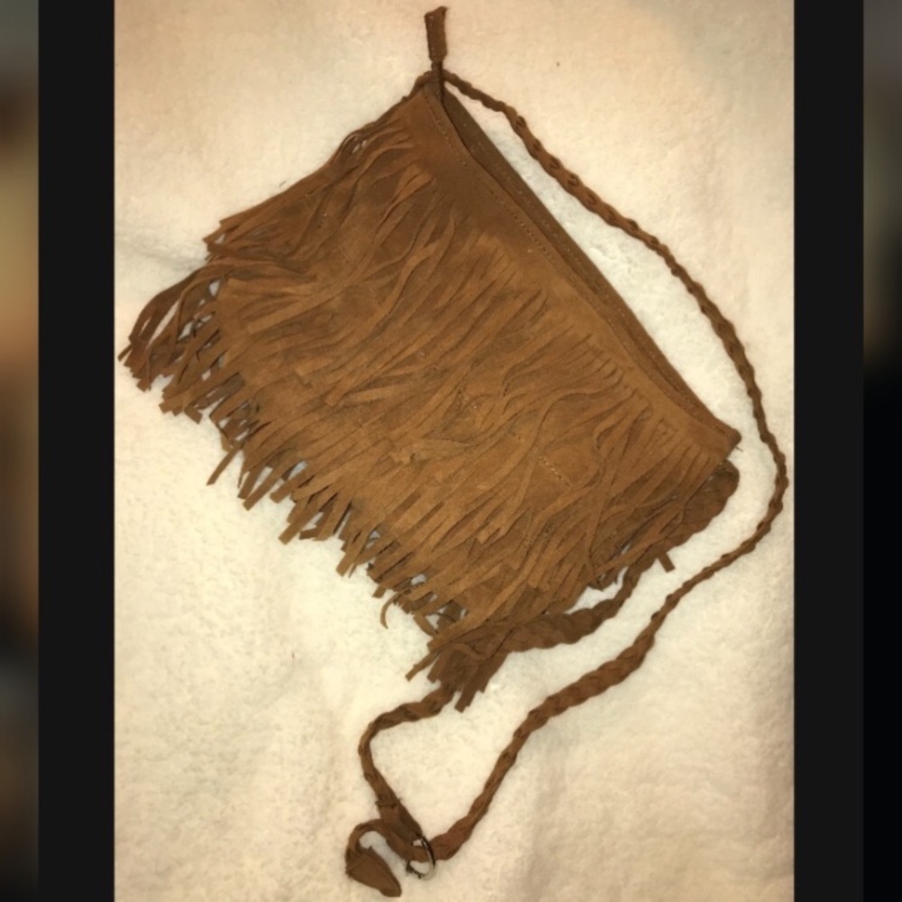Brown Faux Suede Fringe Crossbody Purse